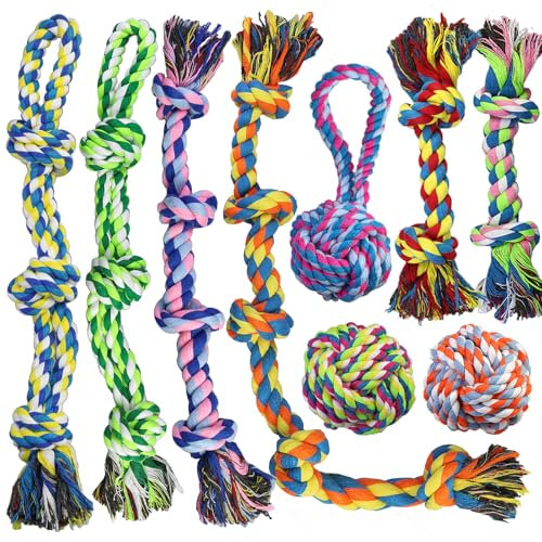 GASAPET Hundespielzeug aus Seil für große/mittelgroße Hunde, Dauerhaft Hundespielzeug-Set für Aggressive Kauer, Robustes Kauspielzeug aus Baumwollseil zum Zahnen, Zerrspielzeug, 9er-Pack