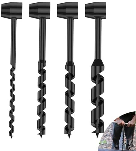 TOOSOAR 4 Pièces Tarière Manuelle,Portable Polyvalent Foret Hélicoïdale,pour La Survie en Plein Air,Le Camping,Les Travaux de Bushcraft(Noir)