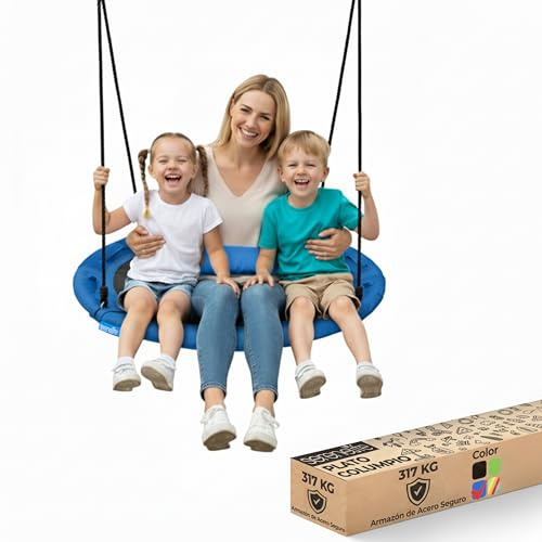 SereneLife Columpio Tipo Plato, Nido, 40, con Kit de Suspension Universal, Asiento Giratorio con Almohada y Bolsa de Transporte, Resistente al Agua e Intemperie