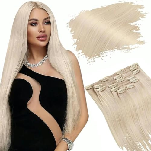 Clip-In-Haarverlängerungen, Echthaar, Strähnchenfarbe, volles Haar, Brasilianische Haarverlängerung, 7-teilig, 60 A, Weiß, 22 Zoll, 105 g, 90 g oder 105 g