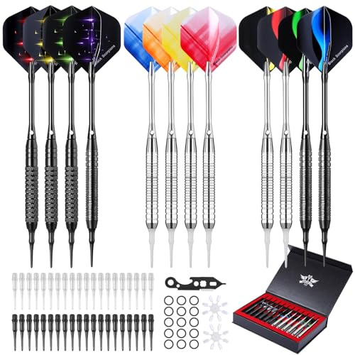 GWHOLE Flechettes Professionnelles 12Pcs Kit pour Cible Electronique avec 36 Feuilles et 120 Pointes en Plastique pour Jeux de Fléchettes Electronique