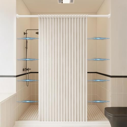 Haoyunll Cortina de Ducha de Tela Plegable Magnética Antimoho Impermeable para Ducha A RAS de Suelo, Cortinas de Ducha Plisadas Lavables, 220g/m², Beige, 120x200cm