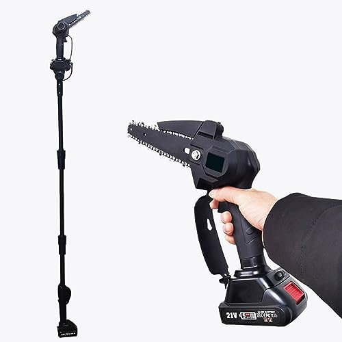 Electric Pole Saw Small Chainsaw for Tree Trimming, Telescopic Cordless Pole Chain Saw for Wood Trimming Cutting, 2 * 1500mAh Battery, 6 Inch Blade Pruning Saw with 180cm Reach Black