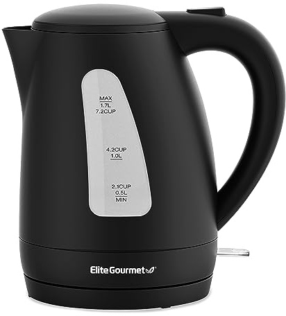 Elite Gourmet EKT8690X 1.7L Electric Tea Kettle 1500W, Hot Water Heater Boiler BPA-Free, Fast Boil, Water Level Window and Auto Shut-Off, Black