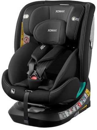 XOMAX Kindersitz drehbar 360°, ISOFIX I mitwachsend I 0-36 kg, 0-12 Jahre, Gruppe 0+/1/2/3, 5-Punkt-Gurt, 3-Punkt-Gurt I Bezug waschbar I ECE R129 I, Farbe:Schwarz