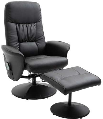 AONETIGER HOMCOM - Poltrona relax per TV, con sgabello, con 10 punti di vibrazione, in ecopelle, colore nero, 76 x 81 x 105 cm