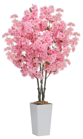 Artificial Cherry Blossom Tree 5FT Tall Pink Fake Sakura Flowers Tree, Fake Plants Indoor Decor for Spring Living Room Home House Entryway Bedroom Office Inside Wedding Party Valentine's Day