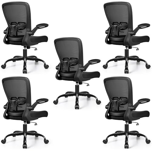 FelixKing Office Chair, Ergonomic Desk Chair with Adjustable Height and Lumbar Support Swivel Lumbar Support Desk Computer Chair with Flip up Armrests for Conference Room (Black),Pack of 5