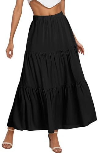 Générique Jupe Flamenco Femme Trapeze Taille Haute A-Ligne Longue Boheme Tour De Elastique Casual en Chiffon Dress Plage Mariage Grande Noir XL
