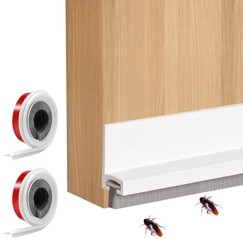 2 Pezzi Paraspifferi Sottoporta, 100cm Paraspifferi Porte in Silicone, Bianco Guarnizione Spazzola per Porte, Para Spifferi Sottoporta con Spazzola per Protezione Suoni, Freddo, Umidità e Insetti,3CM