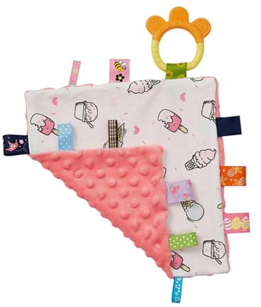XUMIUZIY Asciugamano Comfort Coperta di Sicurezza Lenitiva per Bambini in Cotone con Etichette Colorate per Sollievo Dalla Dentizione per Neonati (Gelato)