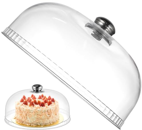 GRIRIW Cloche Alimentaire en Plastique Transparente Ronde 25X10 CM, Couvercle pour Gâteau et Dessert, Dôme Anti-Poussière pour Présentation et Conservation sur Plateau de Réutilisable
