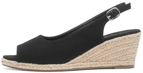 Lilley Womens Black Wedge Peep Toe Buckle Sandal
