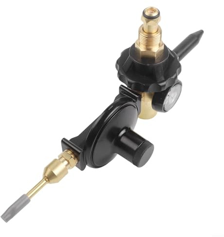Válvula infladora reguladora de globo de helio con manómetro para lámina de látex Mylar, ajuste de latón compatible con tanque CGA580, diseño de empuje de cierre automático para fiestas y eventos de