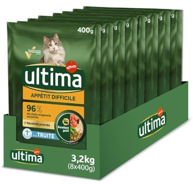 Ultima Appétit Difficile - Croquettes pour Chats - Truite - 8 x 400g