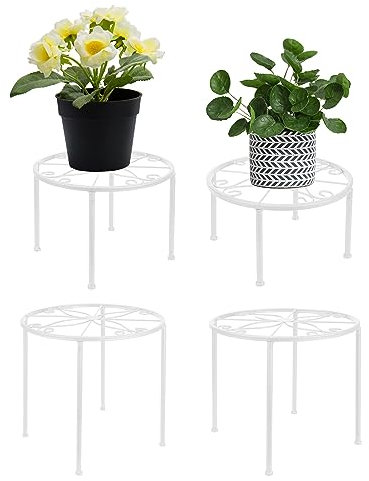 Meisax 4 Stück Blumenständer, Pflanzenständer aus Eisen, Metall Pflanzenregal Blumenhocker, Blumentreppe Outdoor, Blumenbank für Innen, Verschieden Höhe Blumenregal für Balkone, Innenhöfe, Gärten
