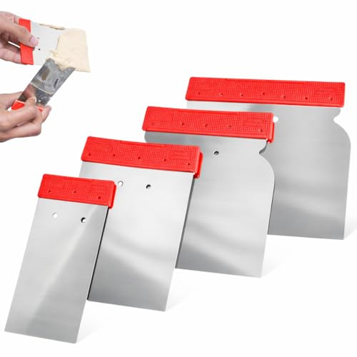 Garden Mile 4pc Flexible Filling Scraper Set (45mm, 70mm, 90mm, 110mm) – Stainless Steel Filler & Putty Knives for Wall Repair, Paint & Adhesive Removal