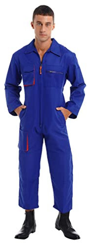 MSemis Herren Arbeitsoverall Mechanisch Overall mit vielen Taschen Maleroverall Kurzarm Langarm/Jumpsuit Arbeitskleidung für Handwerker Königsblau 3XL