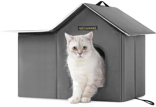 Rest-Eazzzy Outdoor Cat House, Feral Cat House Insulated with Mat and Clip, Weatherproof and Insulated, Cat Beds for Cats Kittens Puppies, Never Blow Away (Grey, M 13 X 17 X 20)