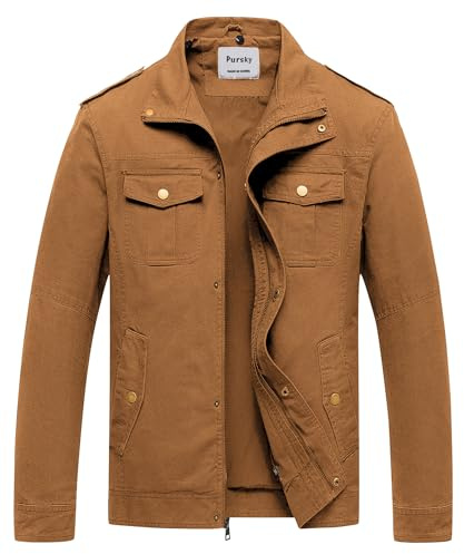 Pursky Men's Cargo Canvas Style Jacket Trend Personality Street Fashion Military Jackets Windbreaker Brown S