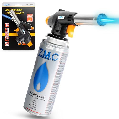 Z.M.C Brûleur à gaz, chalumeau de soudure, jusqu'à 1300 °C, chalumeau Bunsen 1,3 kW, brûleur à souder, chalumeau de cuisine avec flamme réglable (brûleur à gaz, allume-gaz)