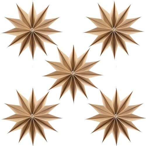 EASY JOY Stella di carta, 29 cm, 5 pezzi, decorazione per feste, in legno, 3D, decorazione natalizia, per finestre, stelle pieghevoli da appendere