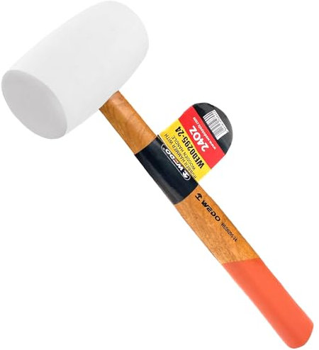 WEDO Mazo de goma,16oz/450 gramos,Martillo Mazo de Goma Blanco,Largo 315mm,Mazas en Goma Profesional anti vibraciones,Mazo de caucho mango de madera