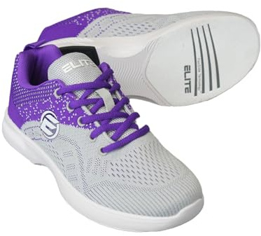 ELITE Women's Comfort Bowling Shoes - Universal Slide Soles, Ultra Light-Weight Mesh Athletic Style for Bowlers (Grey/Violet, US Footwear Size System, Adult, Women, Numeric, Medium, 9.5)