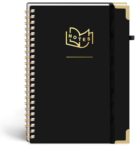 HAKACC Notizbuch A5 Liniert, A5 Spiral Notizblock 80 Blatt/160 Seiten, PVC-Hardcover, 15 x 20,5 cm –für Frauen Männer Arbeit Büro Schule,Schwarz