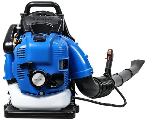 Soffiatore a benzina a zaino a benzina, ventilatore a benzina a 4 tempi, potenza motore 2,6 kW/7000 giri/min, 75,6 CC alimentato a gas, per esterni, cura del prato, cortile, polvere detriti (blu)