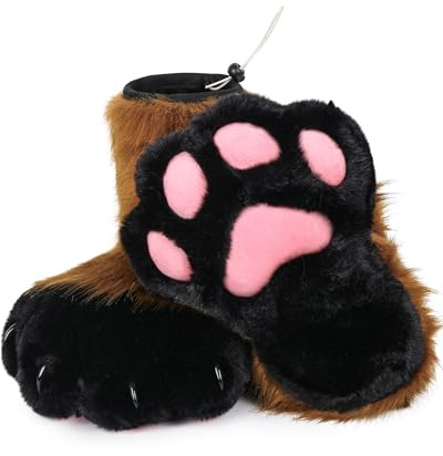 ZFKJERS Cosplay Animal Cat Plastic Claws for Fursuit Feet Paw Shoes Furry Paw Slippers Adults Costume Accessories Set (Brown)