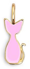 SINGULARU - Charm Salem Gato Enamel Rosa. Colgante en Latón con Acabado en Baño de Oro de 18 Kt. Reversible con Detalles en Esmalte Rosa y con Cierre Asa. Joyas para Mujer