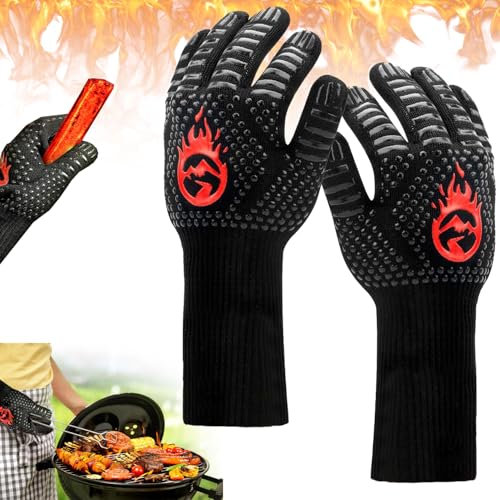 BBQ Guanti, Guanti ignifughi BBQ, Resistenza al Calore Fino a 800°C, Guanti da barbecue, Guanti Grill, Guanti da Cucina ignifughi, guanti ignifughi, per Griglia, Camino, Cottura al Forno, Cucina