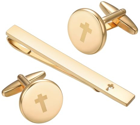 Asienice Brushed Gold Tie Clip And Cufflink Set Silver Cross Cufflinks | Gold Cufflinks And Tie Clip Set Black Tie Pin And Cufflink Set Silver Tie Clip For Men Suit Accessories