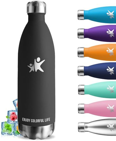 Borraccia Termica 1 litro, Senza BPA, Acciaio Inox, Senza Perdite, Bottiglia Termica, Acciaio Inossidabile 18/8, Borraccia Metallo, per Corsa, Campeggio, Fitness, Escursionismo
