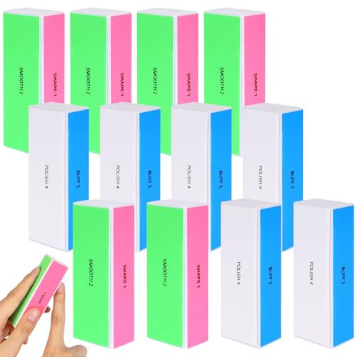 12 blocchi lucidanti per unghie, 4 livelli, rimuove i bordi, lima per unghie naturali, resistenti all'usura, lavabili, lima per unghie in gel, lima per lucidare le unghie per modellare, levigare e
