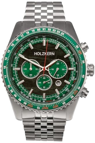 HOLZKERN Herrenuhr Chronograph Openhorizon Marmor Grün/Silberfarben 9010631018290