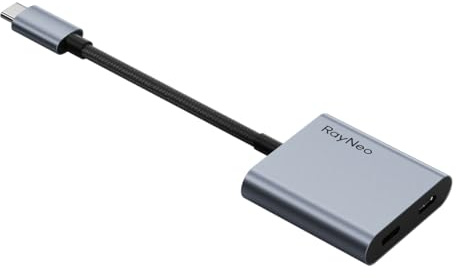 RayNeo USB-C to Glasses Charging Adapter - Charge & Play, for Switch (Not Switch 2)/PS5/Xbox/Mac/Laptops & DP Alt Mode Devices, 100W PD Charging & 4K@60Hz Output - for Air 4/Air 3 Series AR Glasses