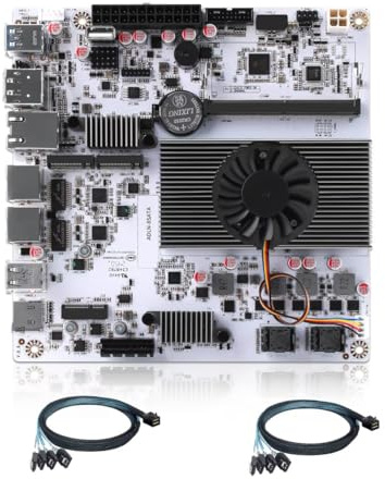 MNBOXCONET 10G NAS Motherboard N355 8 Bay, M8 Mini ITX Mainboard(N305 Update) DDR5 16GB RAM 256GB NVMe SSD, Firewall Dual 2.5gbit LAN, M.2 WiFi, PCIEx1, USB C, TF Slot with 2xSFF-8643 Cable