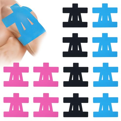 Minnhua 12PCS Kinesiologie Tape Schulter Kinesiotapes Vorgeschnitten für Schulter Tape Vorgeschnitten Selbstklebend Schulterbandage Wasserfestes Elastische für Muskelunterstützung (22 * 21cm)