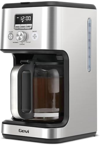 Gevi 14-Cup Programmable Coffee Maker, Drip Coffee Machine with Normal & Strong Brew for Home and Office, Glass Carafe, 2-Hour Keep Warm, Pause & Serve, Auto Shut Off, Silver