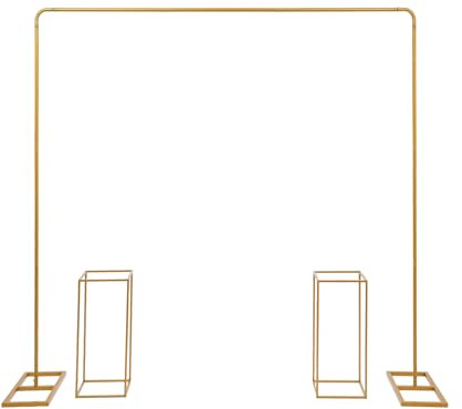 Lot de 2 supports d'arche de mariage en métal de 2 x 2 m, toile de fond et arche de ballons, avec 2 colonnes de support de fleurs, convient pour les mariages, les fêtes d'anniversaire, les banquets