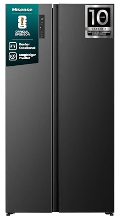 Hisense RS3P558NEFE Kühl-Gefrierkombination/Freistehend/ 544L Gesamtvolumen/ 39dB/ EEK: E/Total No Frost/SuperCool/Big Box/Temperatur Sensor/XXL Türfach/(BxHxT): 91,1 × 178,6 × 61,5 cm/Schwarz