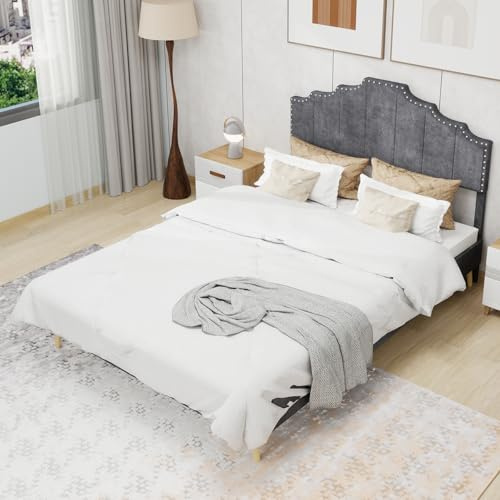 Cama suave minimalista moderna, cabecera cómoda y suave, 160*200CM, gris, mueble de dormitorio multifuncional, estructura de cama con caja baja no incluye varilla neumática, no incluye colchón.