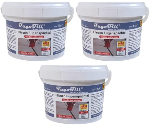 FugoFill - Masilla para juntas de azulejos extraíble, protección para juntas de azulejos en alfombras, laminados, vinilo y PVC, fácil de aplicar y quitar, para apartamentos de alquiler y (3 x 1kg)