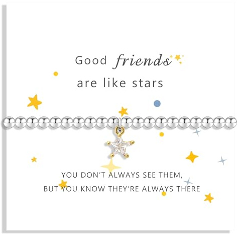 Good Friends Are Like Stars Bracelet For Friends Women Girls Gold Plated Star Pendant Friendship Jewellery Gifts For Female BFF Soulmate Birthday Christmas Goodbye with Card Gifts (Friends Like Star)