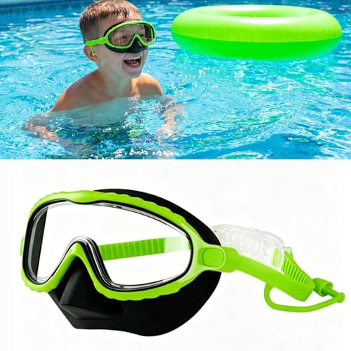 Lunettes de natation pour enfants de 5 à 12 ans, sans fuite, lunettes de plongée réglables en silicone avec protection nasale, bouchons d'oreille, panoramique à 180°, anti-buée et protection UV