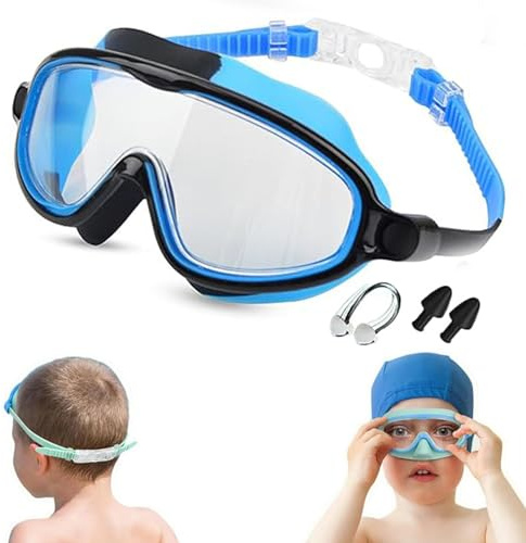 Occhiali Da Nuoto Tibatoes Per Bambini, Occhialini Da Nuoto Tibatoes Con Clip Per Il Naso E Tappi Per Le Orecchie, Visione Nitida A 180°, Anti-Infiltrazioni, Anti-Appannamento E Protezione UV (#2-C)