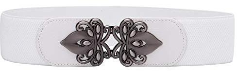 Syuer Womens Vintage Wide Elastic Stretch Waist Belt Retro Cinch Belt (S-M (66-82cm), White)