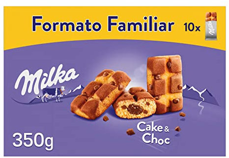 Milka Cake & Choc Bizcocho con Pepitas de Chocolate con Leche de los Alpes y Relleno de Chocolate, Formato Familiar 350g